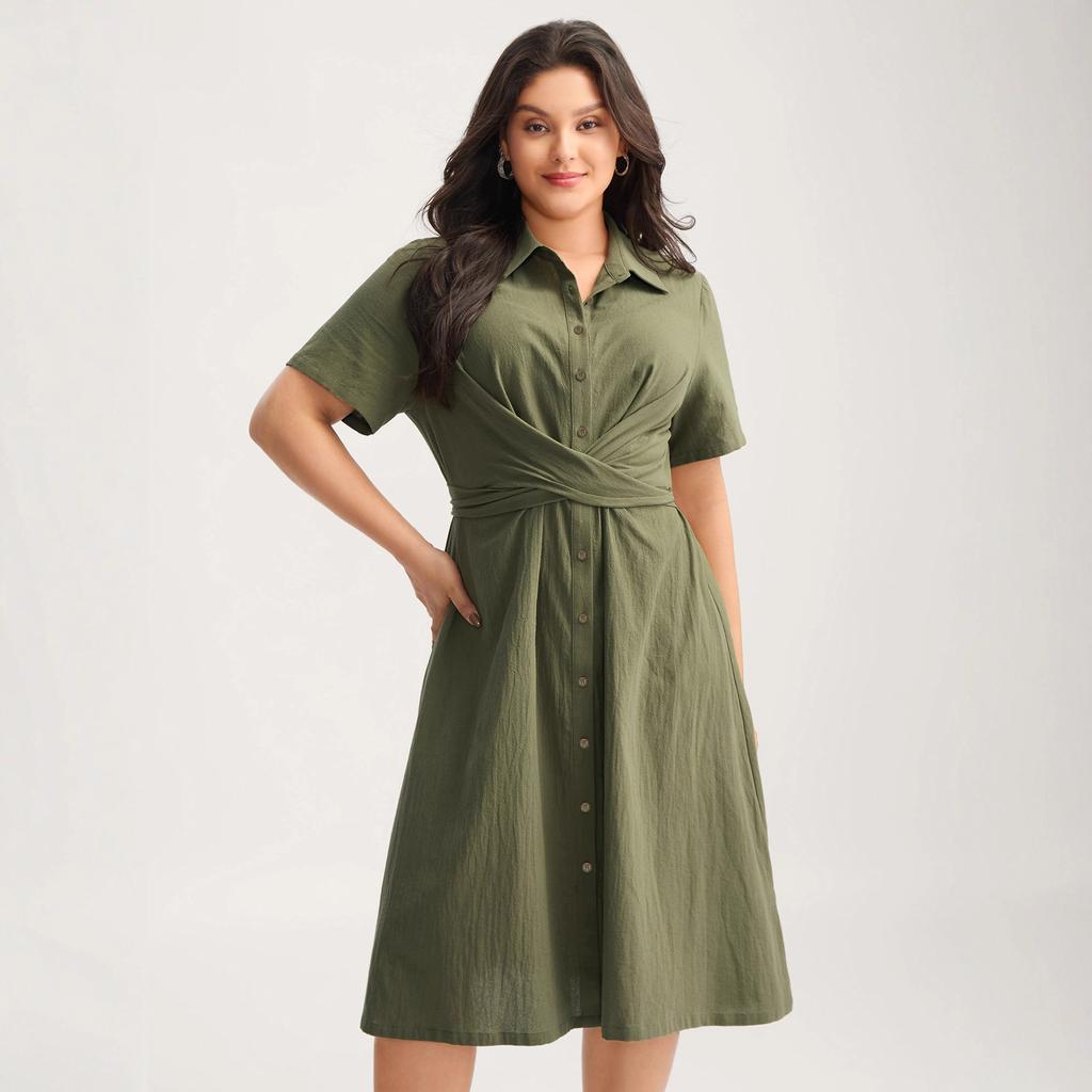 New Casual Button Dress Polo Collar Tie Short-sleeved Summer Dress