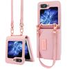 Vietao-Z Flip 7 Wallet Phone Case With Wristband Strap, Fashion Girls Leather Purse Phone Cover For Samsung Z Flip 6 5 4 3, Pink