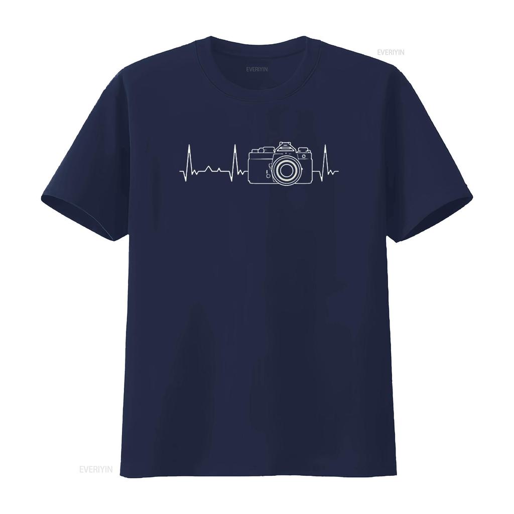 Funny heartbeat Camera Vintage  Womens T Shirt vintage Washed Versatile homme Comfortable Stretched Casual Slightly