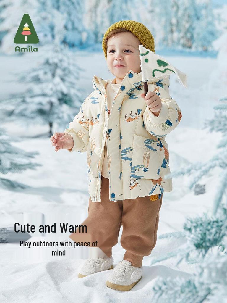 2025 Tongbei Kids' Winter Down Jacket: Cartoon Design, White Duck Down, Three-Proof, Warm, Hooded, Korean Style Outerwear