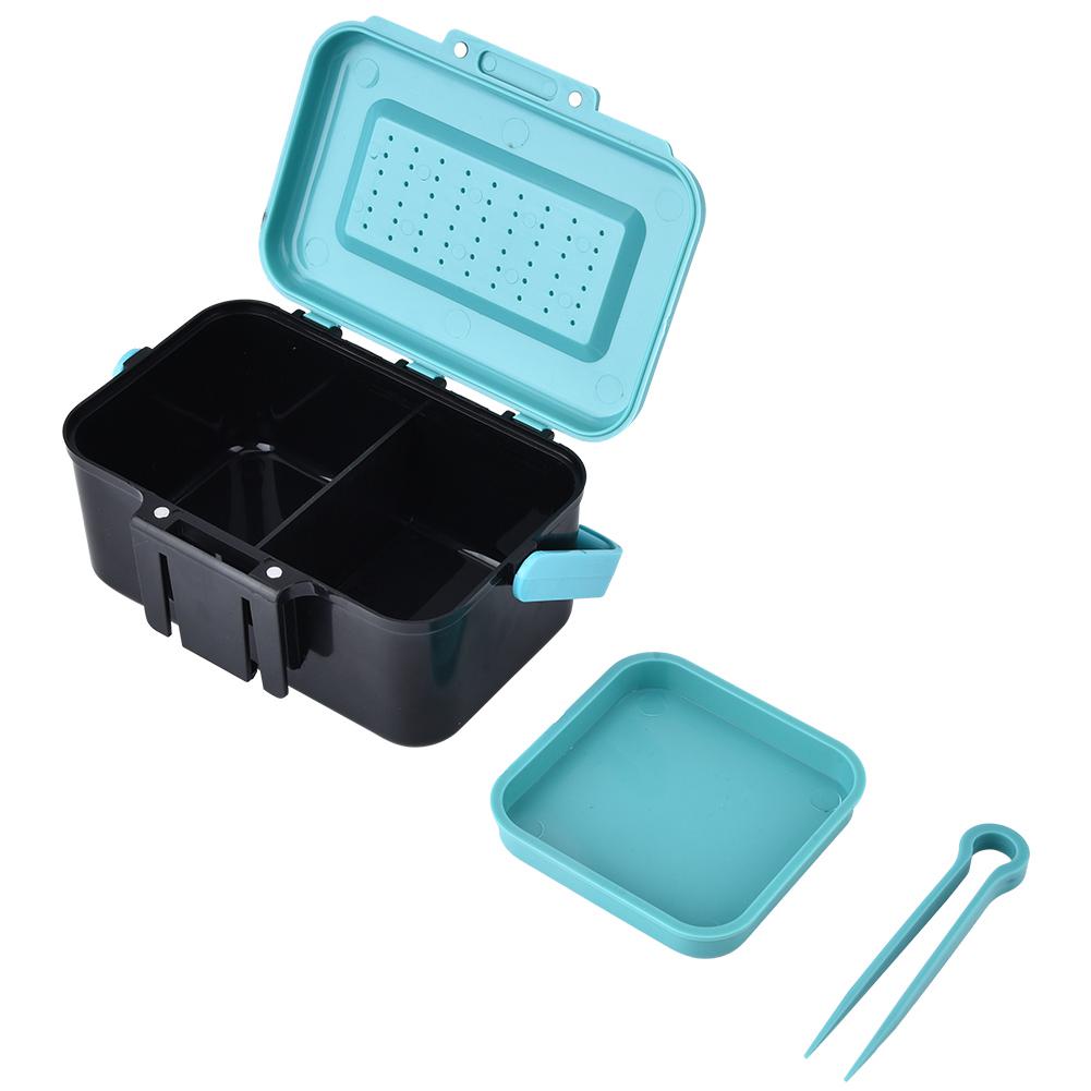 

Portable Lure Case, Fishing Tackle Box with Intermediate Tweezers ABS Plastic Brthable Lid Two Compartments for Worms Live Bait