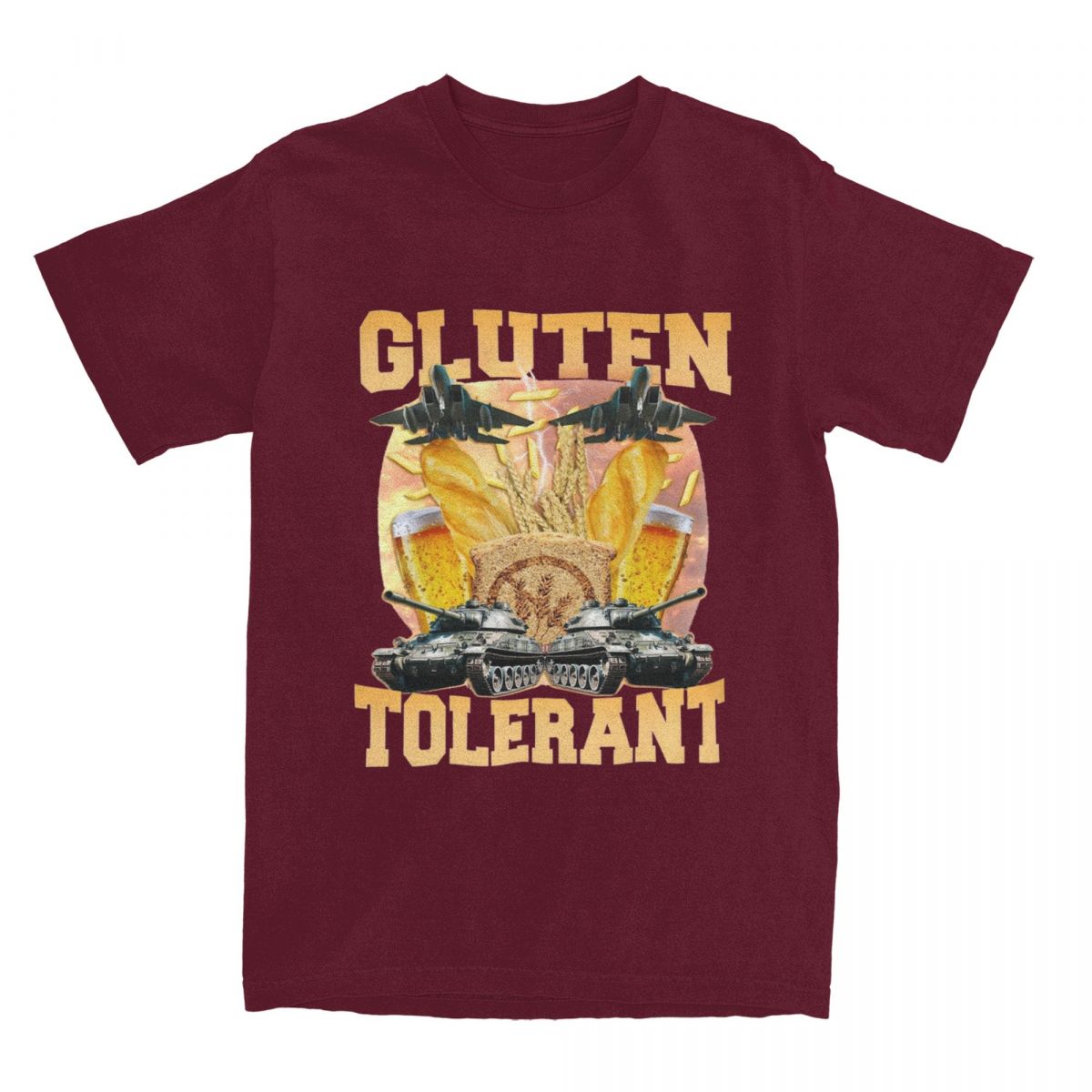 

Creative Gluten Tolerant Funny Meme T Shirt Men Women Pure Cotton Wheat Bread Beer Tee Shirt Unique Clothes XXXXXL бордовый