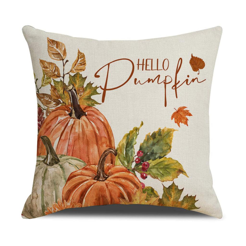 Autumn Thanksgiving Pillow Cover 45x45cm Sofa Cushion Cover Pumpkin Leaf Pattern Decorative Throw Pillow Case without Insert