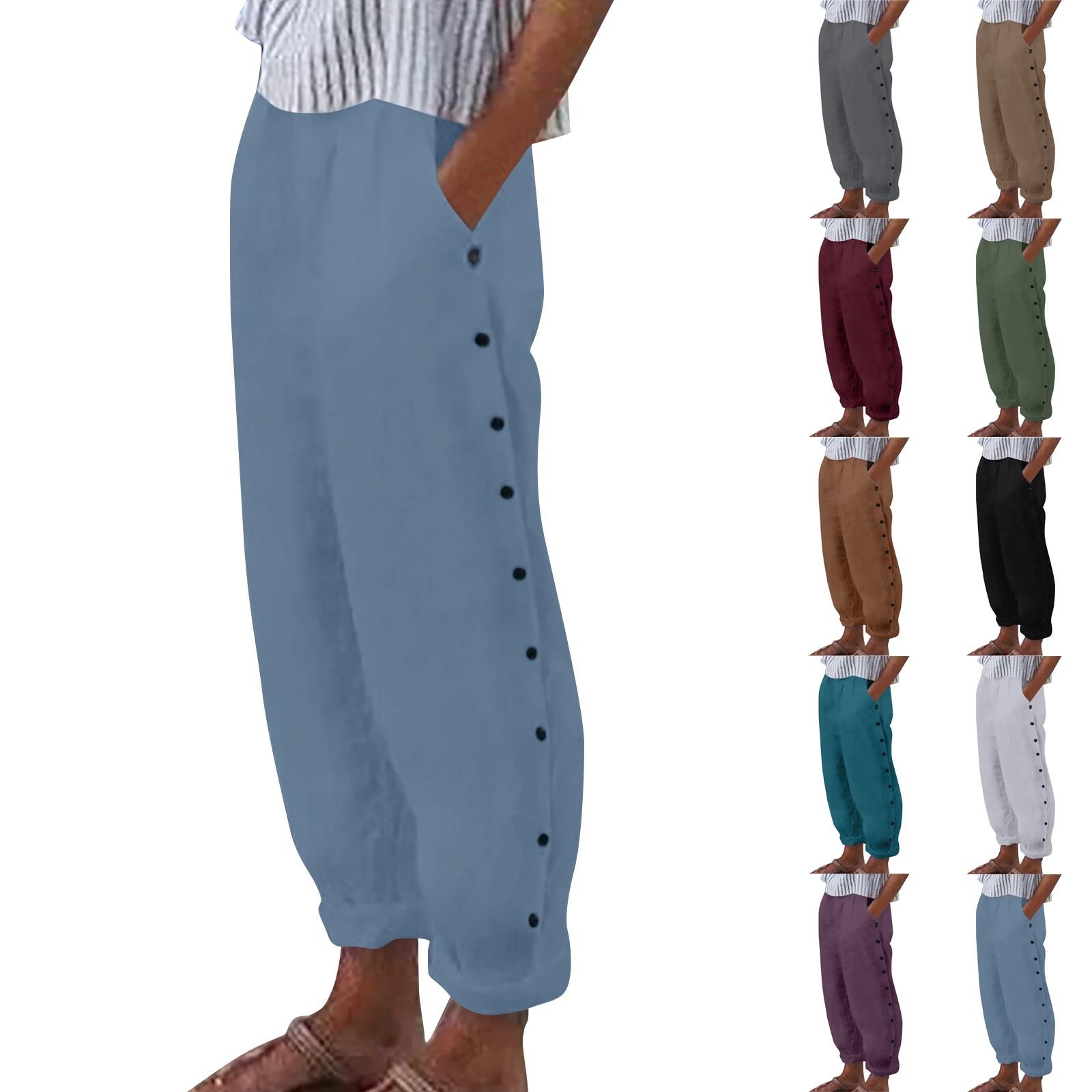 

Женские брюки, модные однотонные повседневные брюки с эластичной резинкой на талии и пуговицами L имбирный