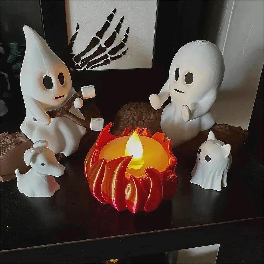 Ghost Campfire Gathering Halloween Nightlight Cute Ghost Figurine Set Small Campfire Light Fun Halloween Decorations Unique Gift