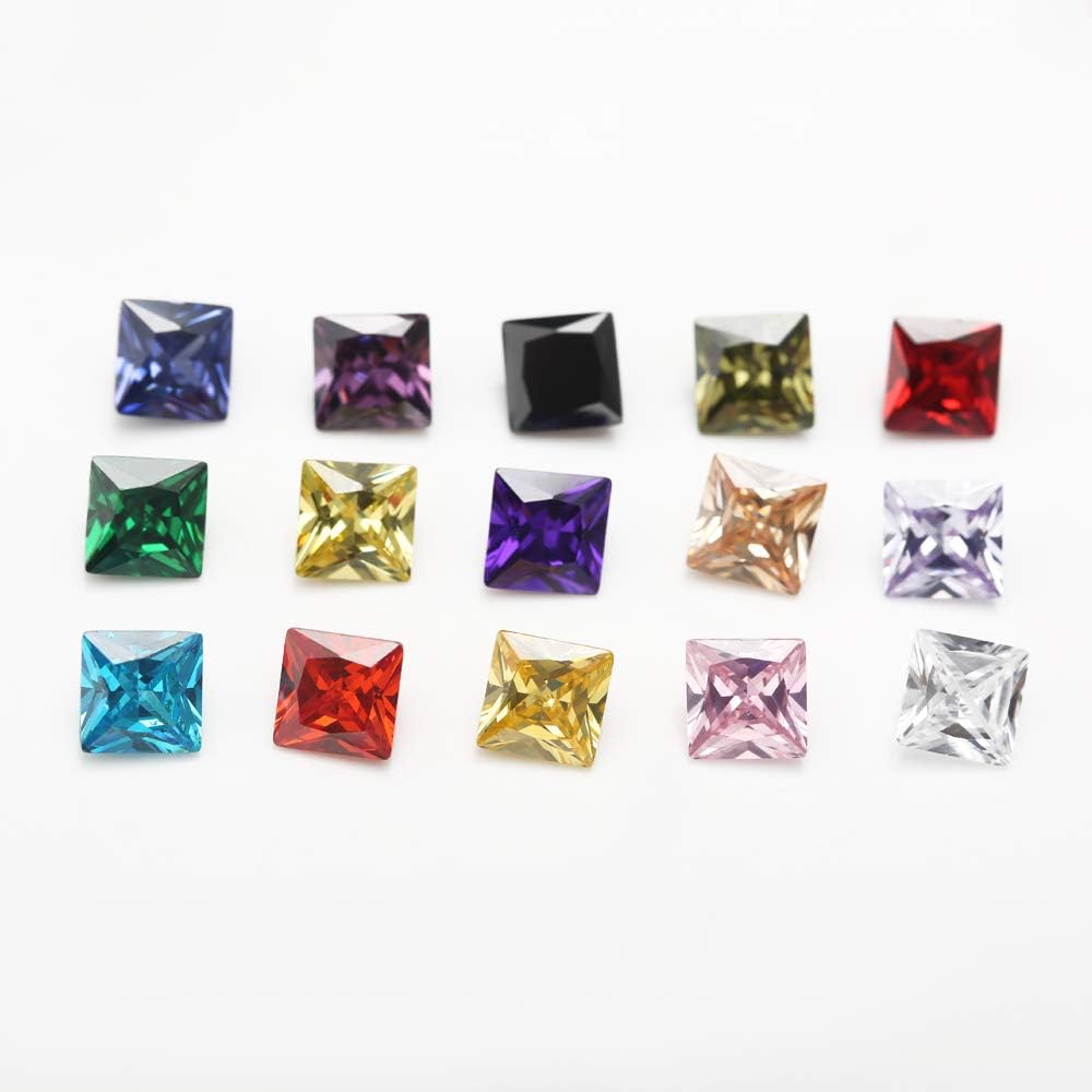 Square Princess Cut Shape Cubic Zirconia Synthetic Gemstone Mix 15 Colors 5A Loose CZ Stone for Jewelry Making