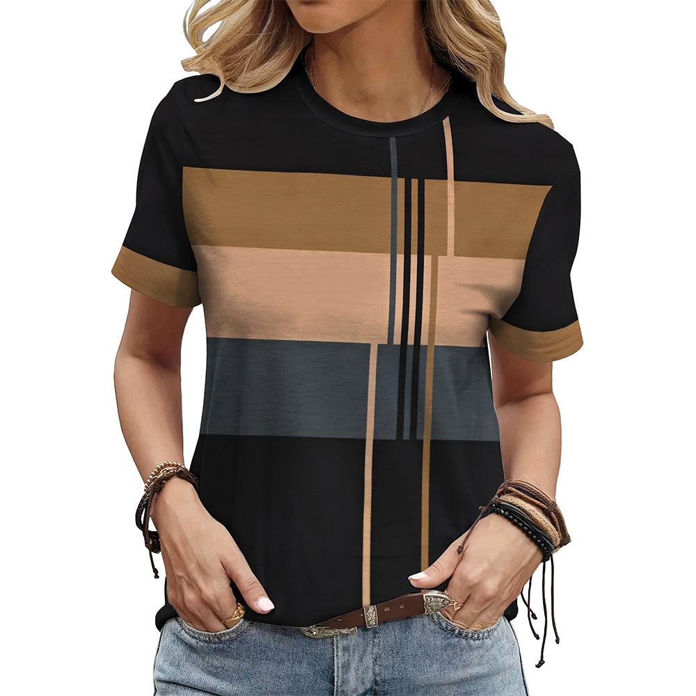 Women's Colorful Stripe 3D Print T-Shirts Woman Casual O-Neck Short Sleeves T Shirt Street Tees Top Female Clothing