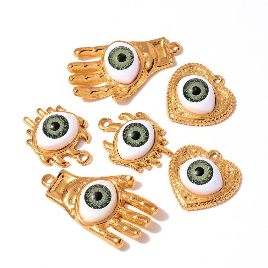 4Pcs Stainless Steel Hand Evil Eye Charms Lucky Blue Eye Charms Pendants for DIY Necklace Bracelet Jewelry Making