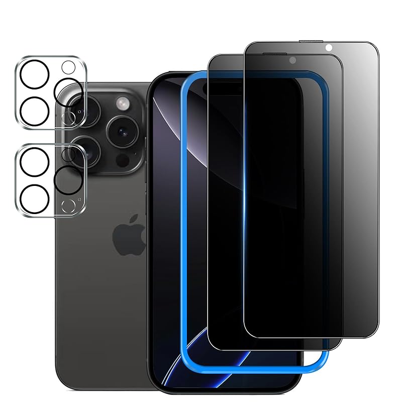 

[Prevention of prying eyes] iPhone16 Pro for glass film Prevention of prying eyes [2 pieces] + camera film [2 pieces] [With guide frame] iPhone16Pro