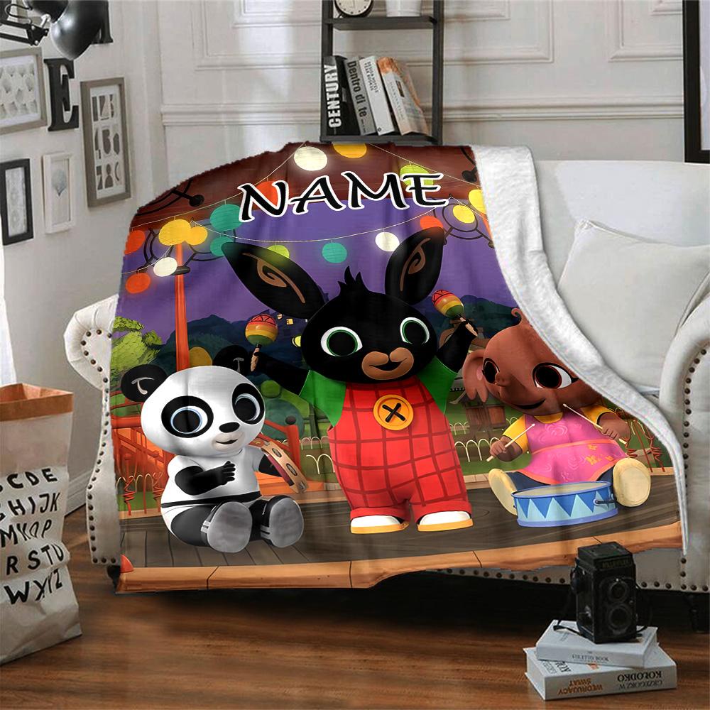 Customizable Bing Bunny2 Throw Blanket – Personalized Name, All-Season Cozy Snug Blanket, Machine Washable, Personalized Blanket