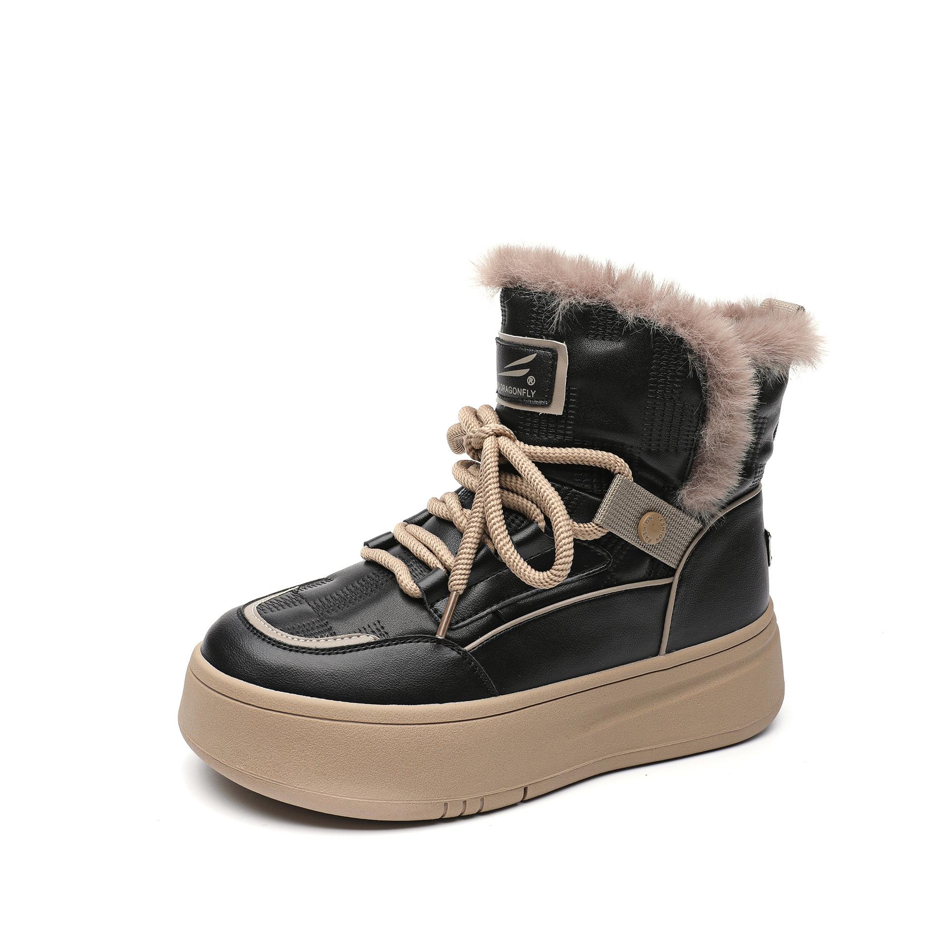 

Зимняя женская обувь с толстой подошвой, флисовой подкладкой, высокие ботинки для отдыха с круглым носком, хлопковые зимние сапоги, модные женские хлопковые сапоги, теплые 35 чёрный