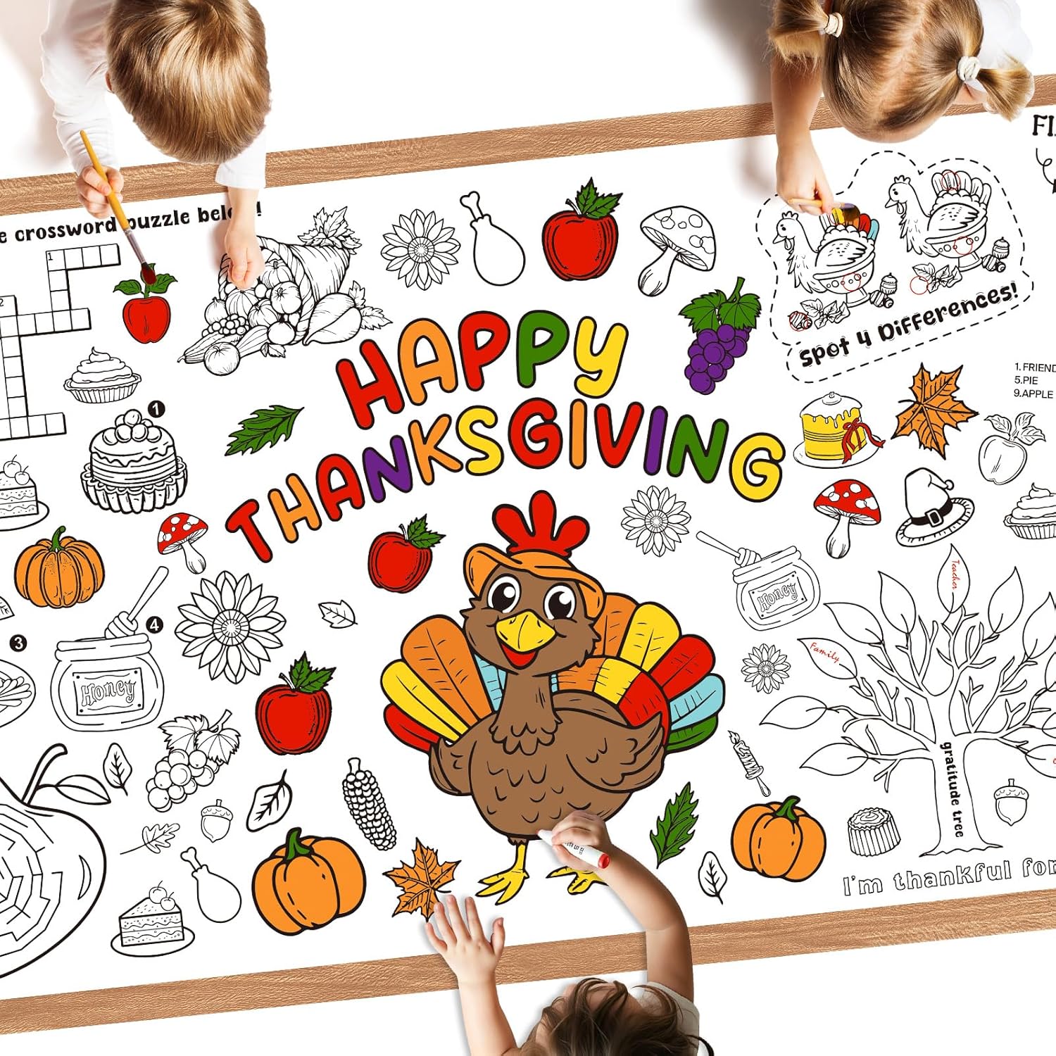 Happy Thanksgiving Coloring Poster-Thanksgiving Coloring Tablecloth for Kids - 72 x 30 Inches, Giant Thanksgivings Paper Table Cloth Cover Crafts 1 Pcs-thanksgiving