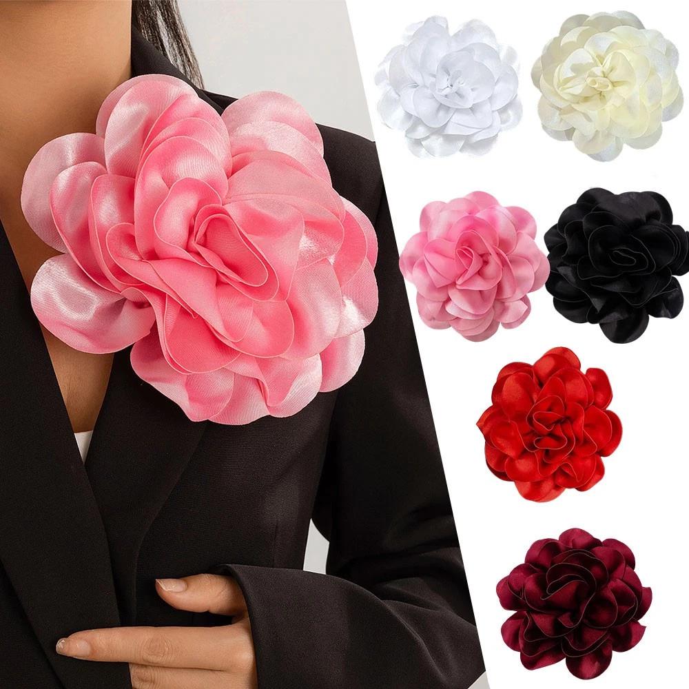 Large Flower Corsage Silky Satin Lapel Pin Camellia Brooch Romantic Wedding Flower Brooch For Shirts Lapel Skirts