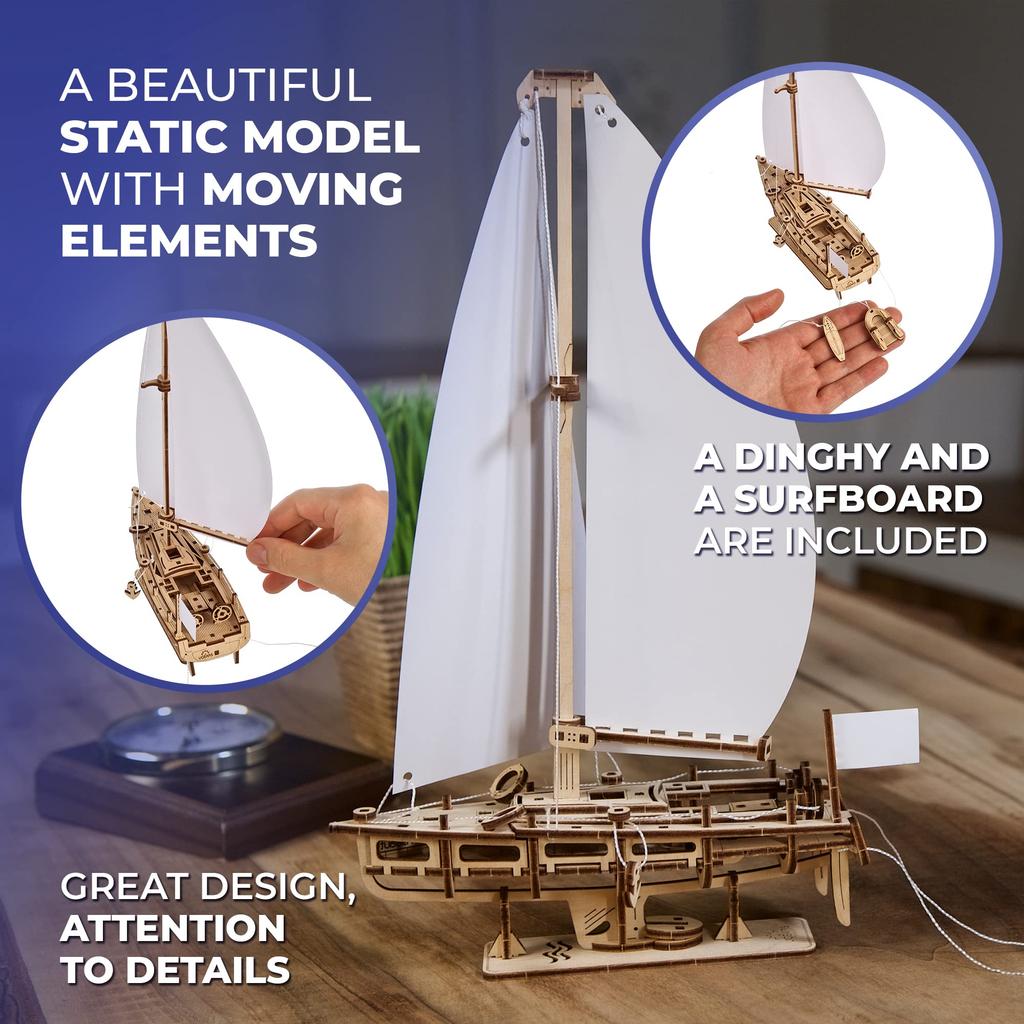Ugears Ocean Beauty Yacht 70193 Wooden Puzzle, Crafts & Model Building Kit, No Glue or Tools Required, for Adults