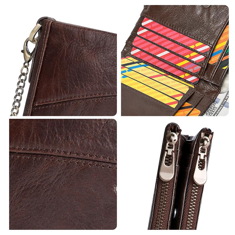 RFID Leather Multicolor Wallet Short Double Zipper Vertical Wallet Fashion Casual Coin Purse