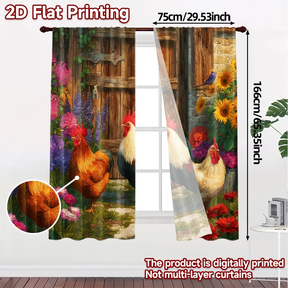 2D Flat Printing  JIT 2pcs   Curtains (Without Rod) Farmyard Harmony Popular Window Curtain Versatile 100% Polyester Curtains Home