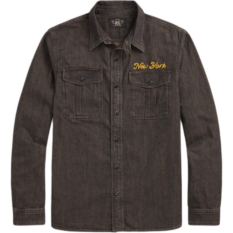 

Polo Ralph Lauren Solid Color Embroidered Cotton Denim Long Sleeve Shirt Men shirts Washed-Black MNRRWOV16820-363 M