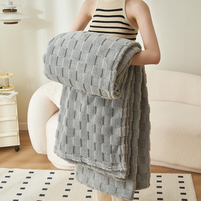 100%Cotton Waffle Knit Throw Blanket Soft Cozy Fleece 3D Checkered Chunky Knitted Sofa Blanket All Season Bed Couch Travel Lightweight Warm Decor Gift