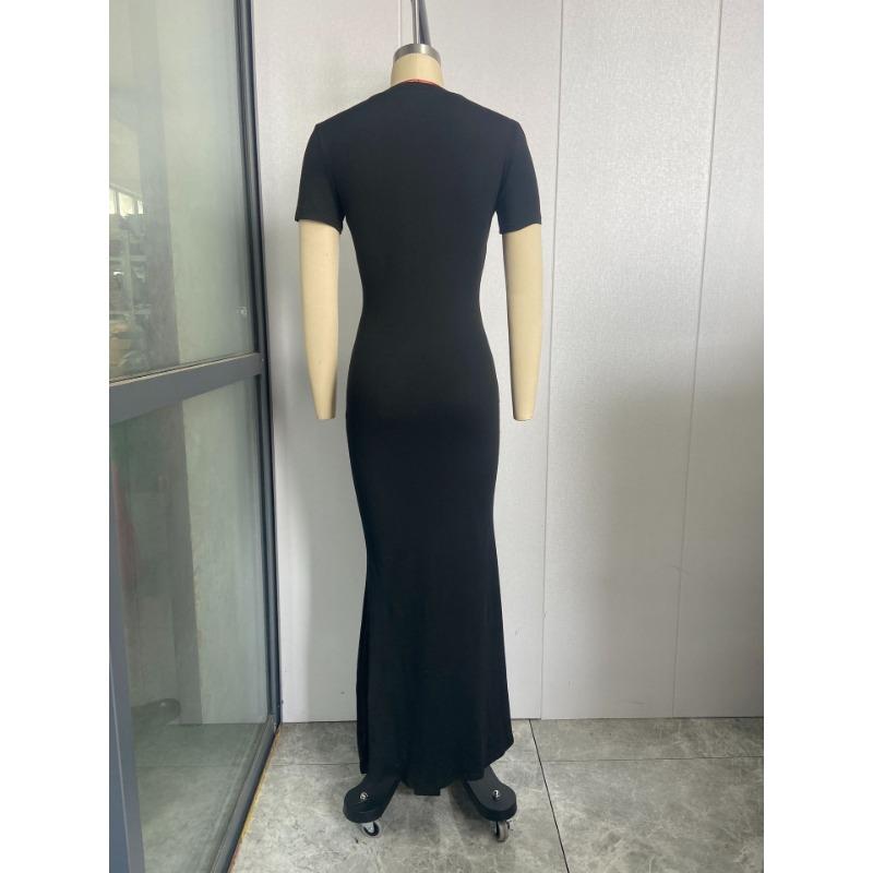 Women's Round Neck Casual Elegant Short Sleeve Tight Long Dresses