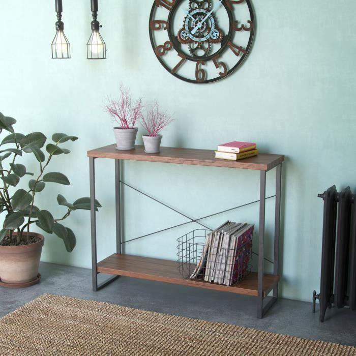 Meuble d'entrée étroit pour l'entrée ou couloir taline - 80 x 30 x 100 cm - console en bois et métal - noir - versa