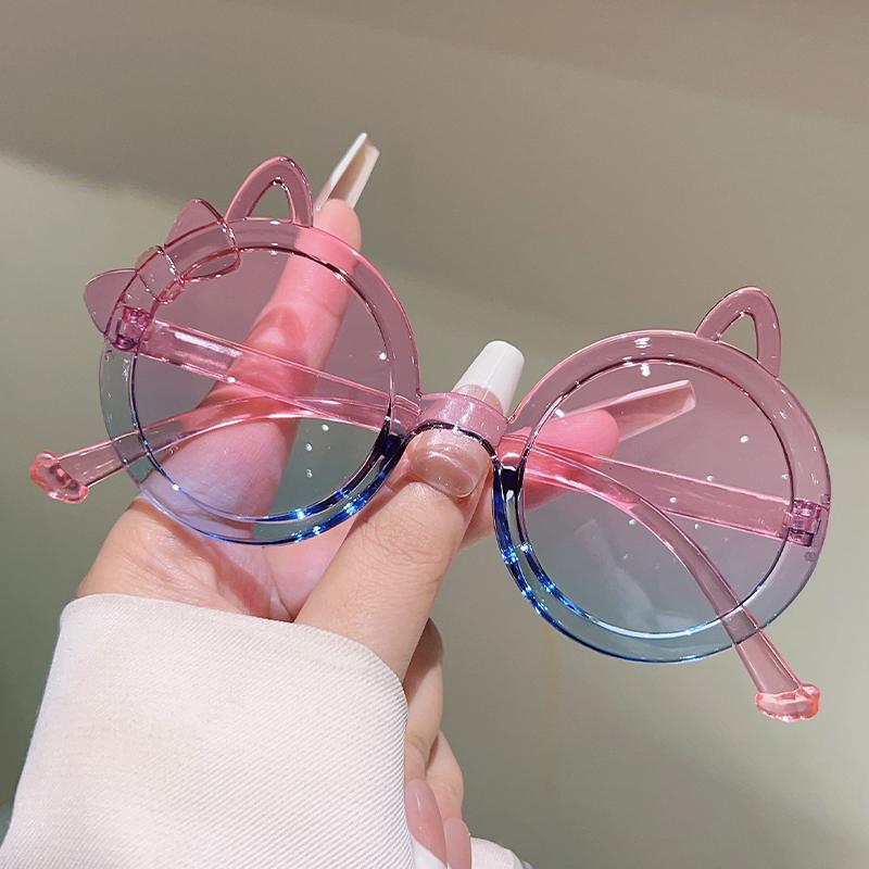 1/7 Pcs Round Children Sunglasses New Cute Cat Shaped Candy Color Decor Shades for Girls Trendy Stylish Kids Sun Glasses