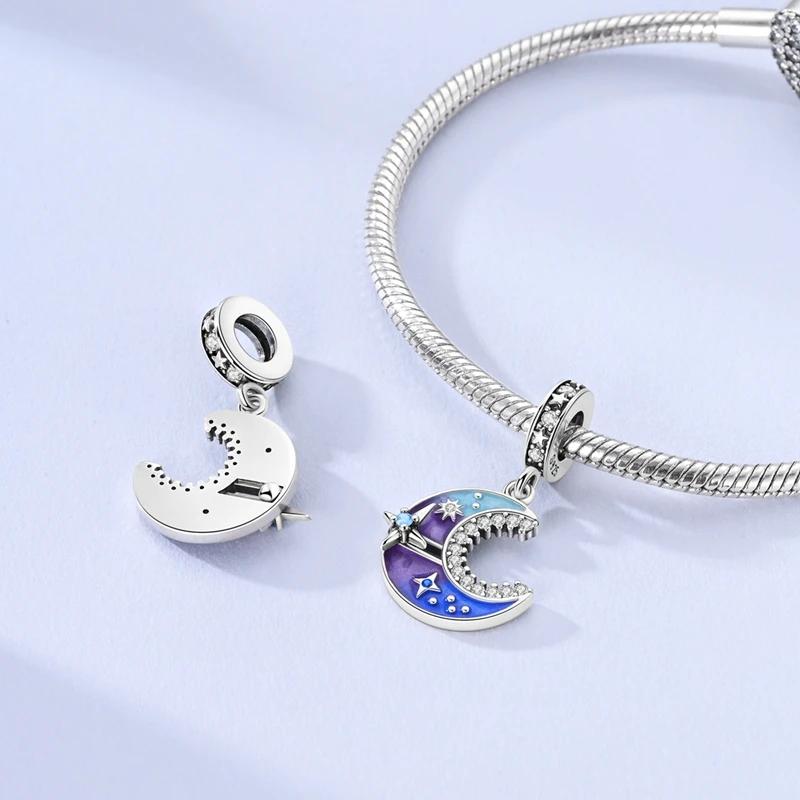 Charm Bead Charms copper Plated Mysterious Starry Sky Moon Stars Pendants Compatible With Authentic Ideal For Women Jewellery Do It Yourself Making Gi