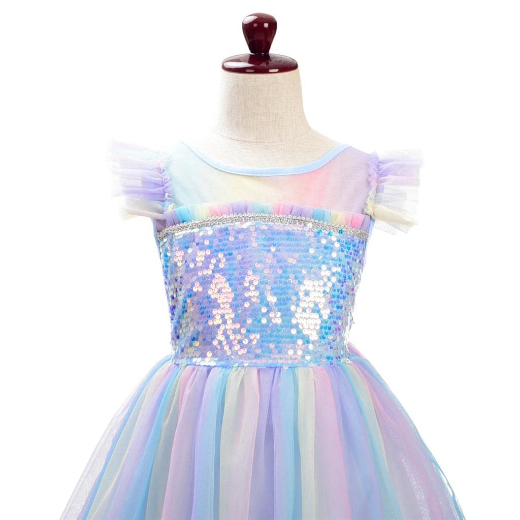 Unicorn Princess Rainbow Tulle Dress for Toddler Kids Girls Birthday Costume with Headband Fancy Party Outfit Size Years [Dressy Daisy] 2-3