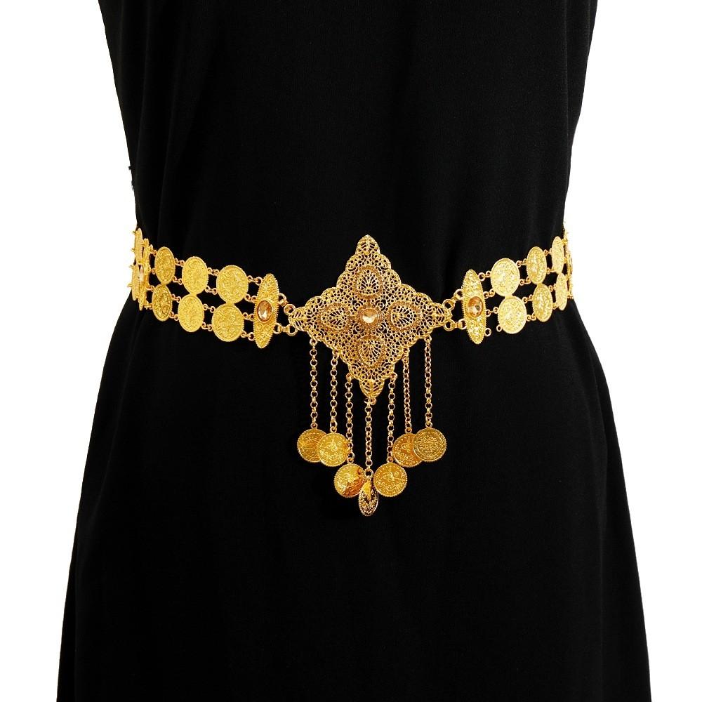 Metal Waist Chain For Women With Diamond Hollow Design And Coin Tassels For Summer Fashion Accessory
