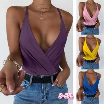 Sexy Tank Top Wrap Deep V Neck Cut Out Halter Crop Tops Women Bandage with Ring Backless Camisole Female Sleeveless Cropped Vest