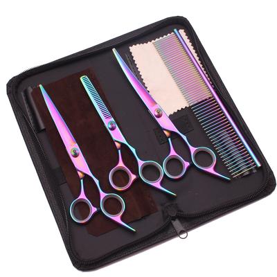 6,0 Zoll 7,0 Zoll Tierpflegescheren-Set aus japanischem Stahl, gerade und gebogen, zum Schneiden und Ausdünnen von Hunden und Katzen, Kamm für Menschenhaar, C1001