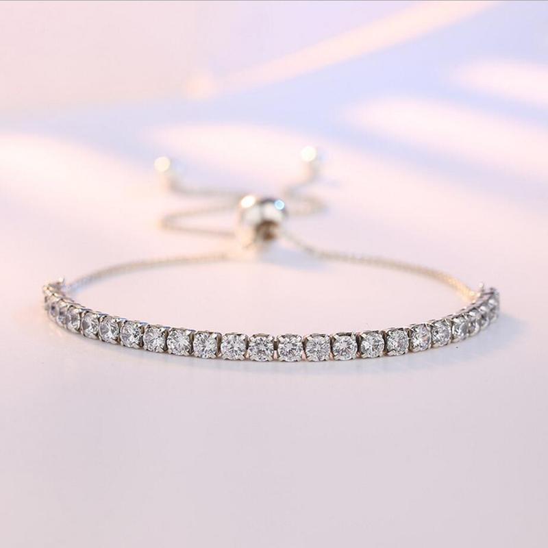 Moissanite Bracelet White Gold Plated Silver D VVS1 Round Cut Lab Diamond Adjustable Chain for Women