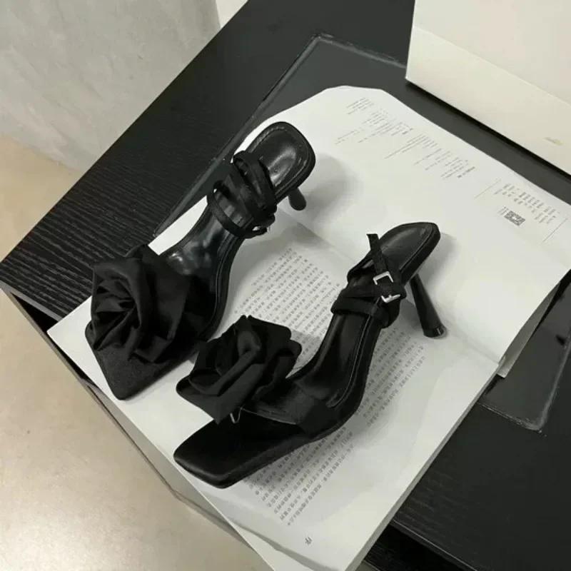 2025 Summer New Sexy Flower High Heels Sandals  Pointed Toe Stilettos Shoes for Women Dress Party Fashion Pumps