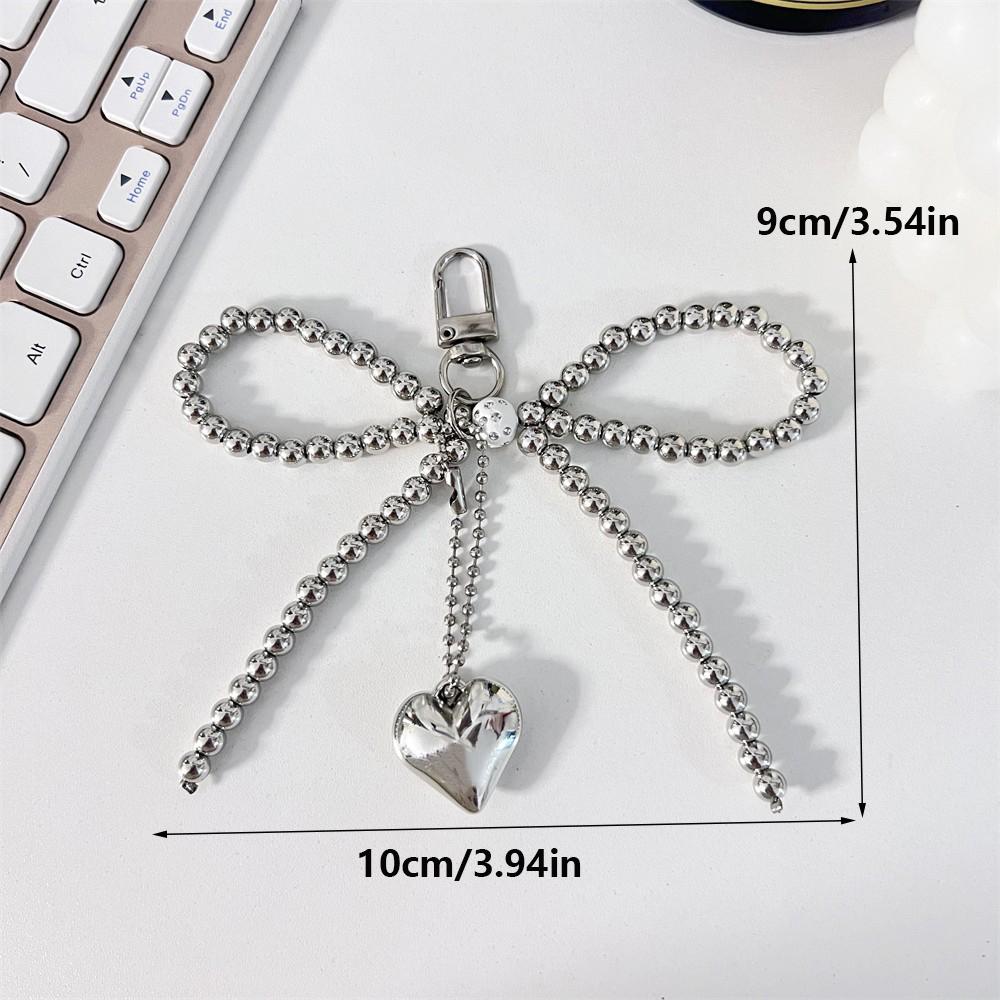 Bowknot Heart Bag Pendant Beaded Silver Bow Handbag Backpack Decoration For Bags Accessories AVE
