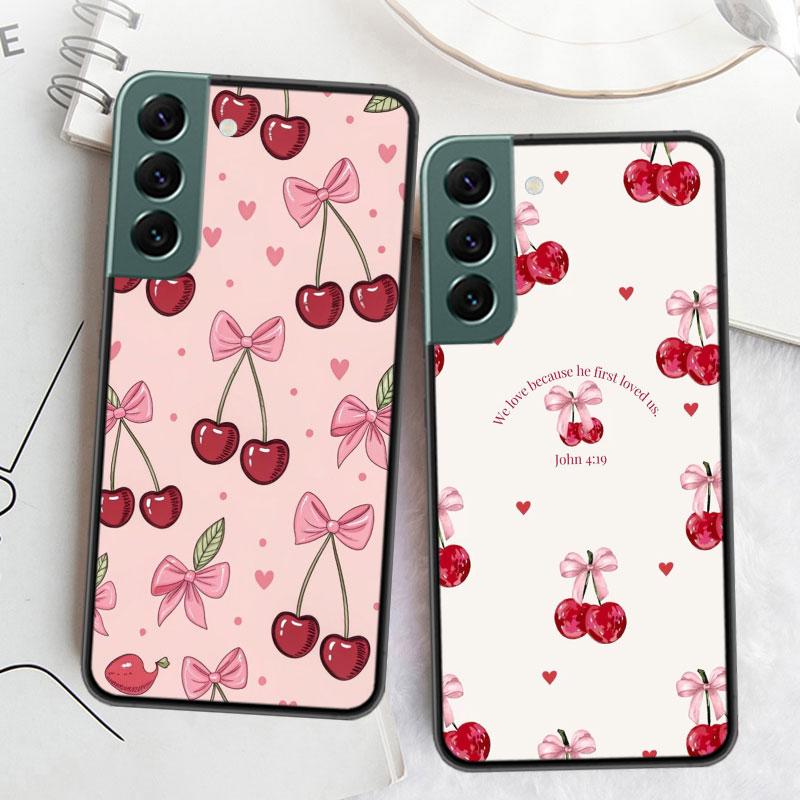 Cherry Bow Phone Case For Samsung Galaxy S22 S25 Ultra S21 S10 Plus S26 Edge S20 S23 S24 FE Cover Silicone Soft TPU Clear Sh