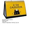 Katzen-Tischkalender 2026 Niedlicher Desktop-Aufstell-Klappkalender mit Cartoon-Schwarzer Katze für Zuhause, Büro, Arbeitszimmer, Arbeitsplatz