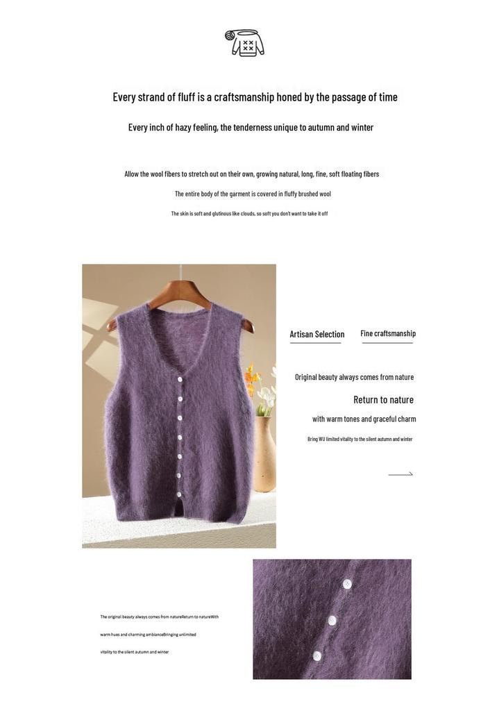 Women's Cashmere Wool Purple Knit Vest - New Autumn/Winter 2026 Design, Warm Sleeveless Top