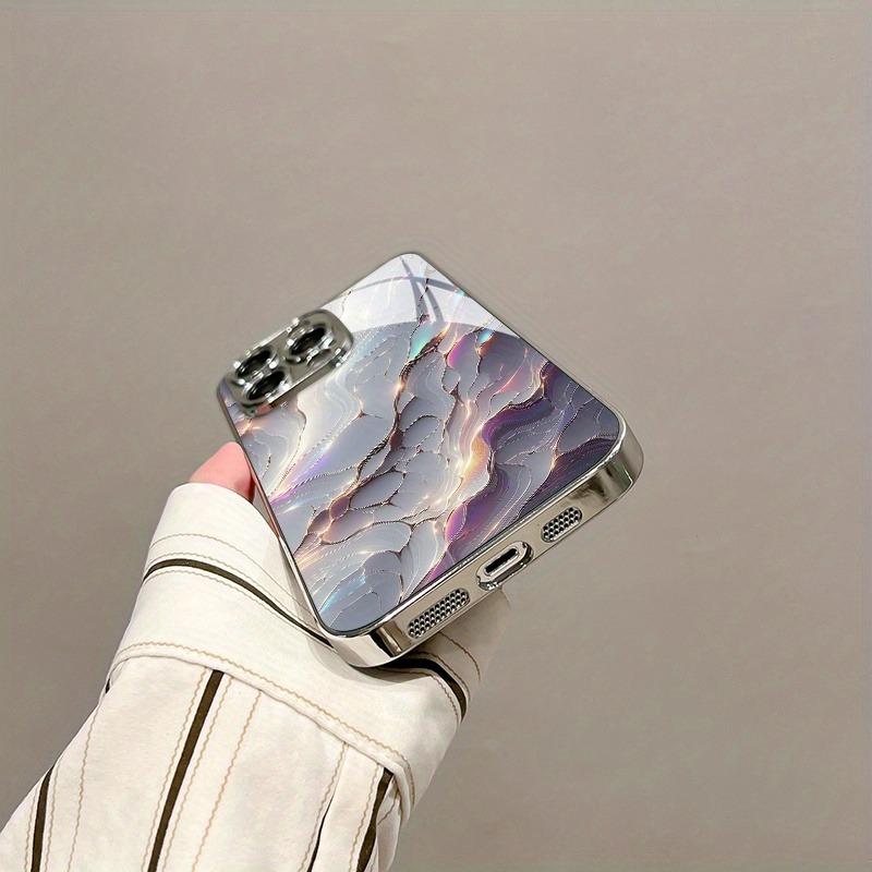 Fashion Colorful Marble Tempered Glass Electroplated Phone Case For iPhone 17 16 15 14 13 12 11 Pro Max Plus 16E 17 Air Cover