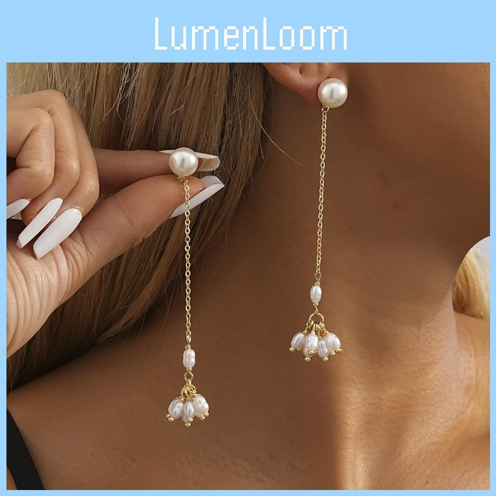 Pearl Geometric Sophisticated Earrings Gold Tassel Long Dangle Earrings For Women