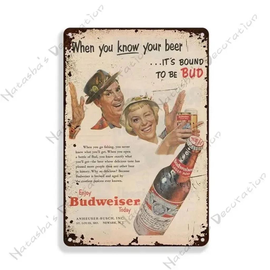Budweiser Beer Metal Tin Sign 30x20cm, Vintage Advertising Wall Decor