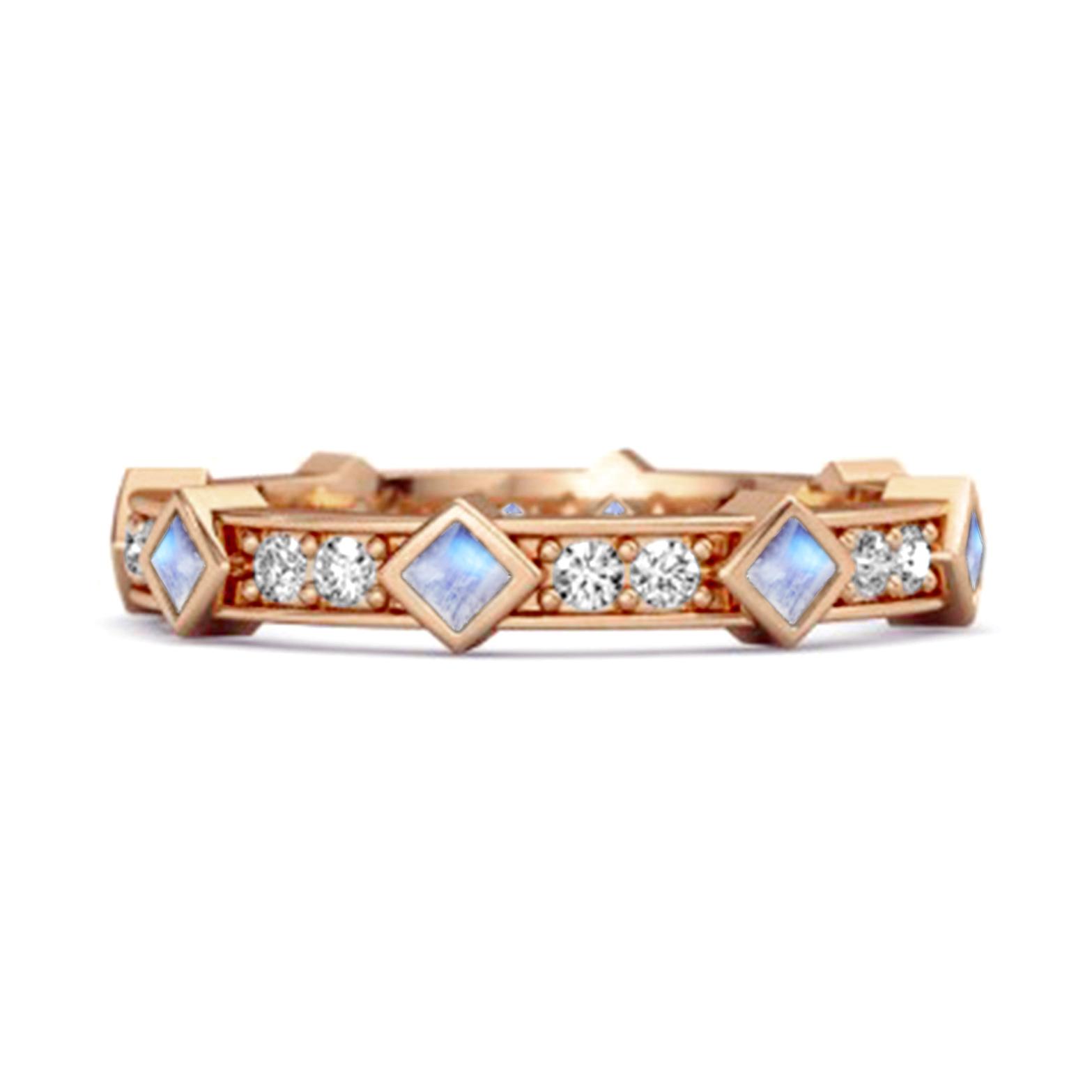Moonstone Eternity Band Ring -925 Sterling Silver Rose Gold Vermeil 12 розового золота