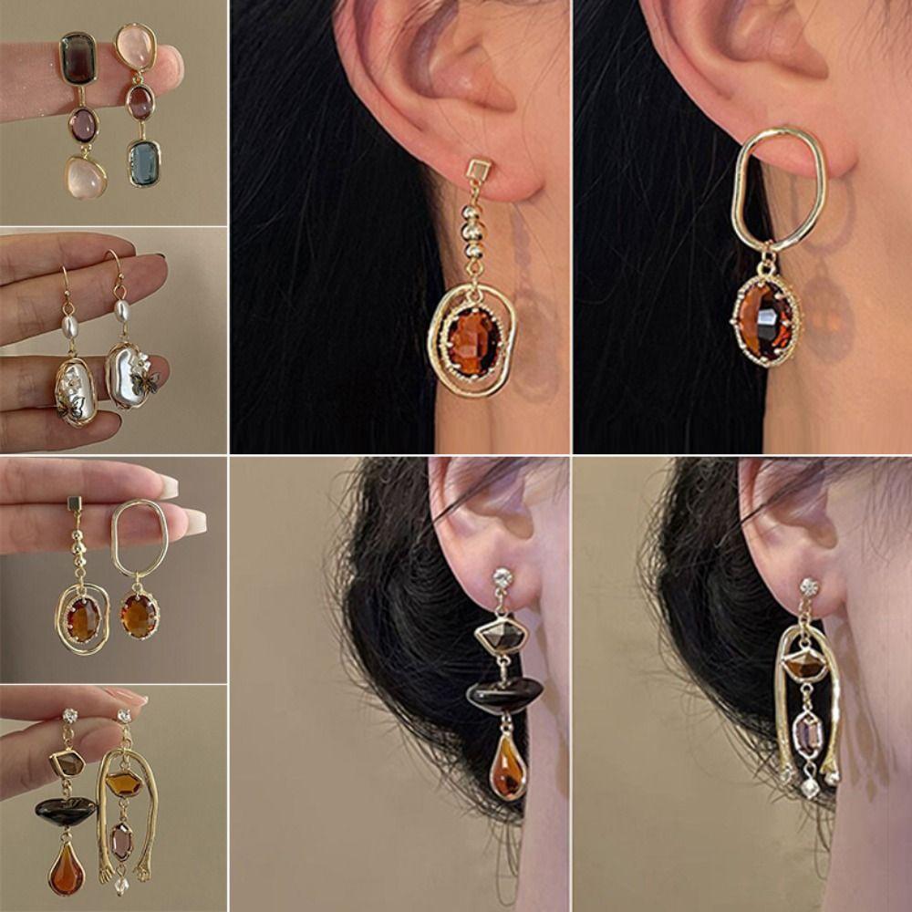 Korean Style Crystal Pendant Earring Colorful Crystal Antique Drop Earrings