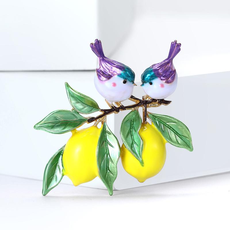 Trendy Enamel Bird And Lemon Brooches For Women Animal Fruit Pins Casual Party Accessories  Year Gifts