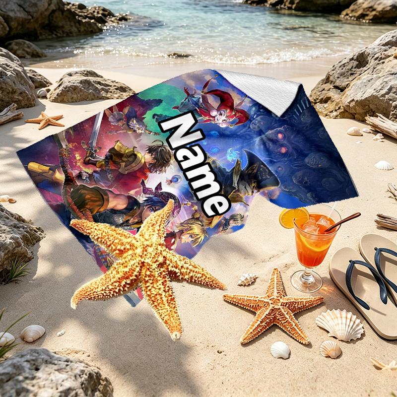 Custom Name Personalized Final Fantasy Print Beach Towel, for Trip Camping Beach Party Home Decor, Birthday Gift for Family & Friends