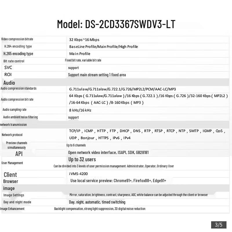 HIKVISION DS-2CD3367SWDV3-LT 6MP Vollfarb-POE-Dome-Kamera CN-Stecker (Adapter enthalten)