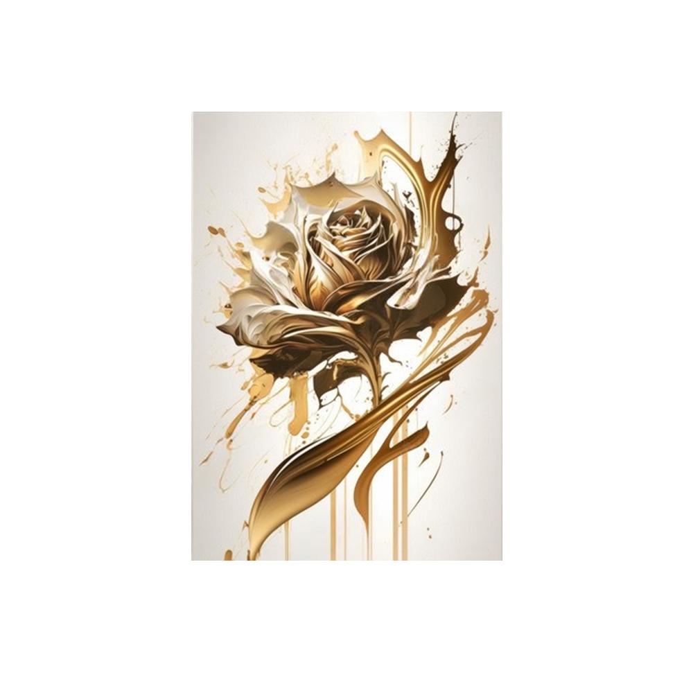 Golden Floral Art Posters, Gold Rose Wall Arts, Abstract Flowers Prints, for Living Room, Office,Wall Decor, No Frame