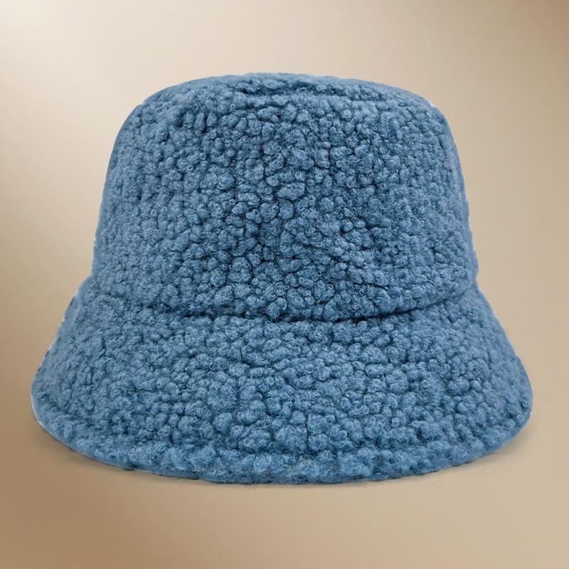 Autumn and winter thermal basin hat retro bucket hat word men and women lamb wool bucket hat