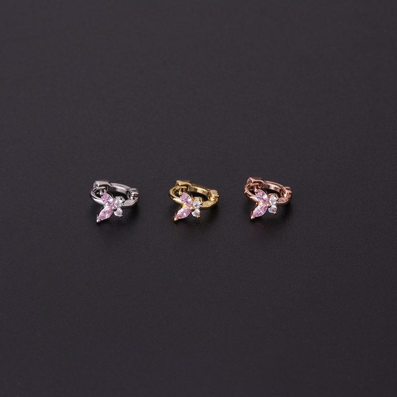 Butterfly Zircon Mini Hoop Earrings In Blue, Pink, & White - Fashionable Ear Cuff Jewelry