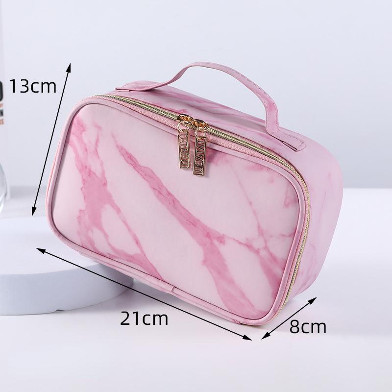 Pink PU Marble Pattern Women Cosmetic Bag Multifunction Toiletries Organize Storage Handbag Female Waterproof Makeup Case