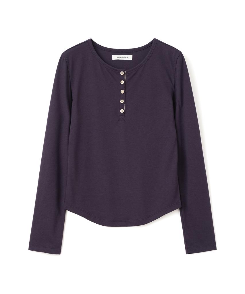 MILLO WOMEN Tape Henley Neck T-Shirt [Purple]