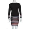 Ladies Womens Striped Patchwork V-neck Long Sleeve Dress Evening Party Dress